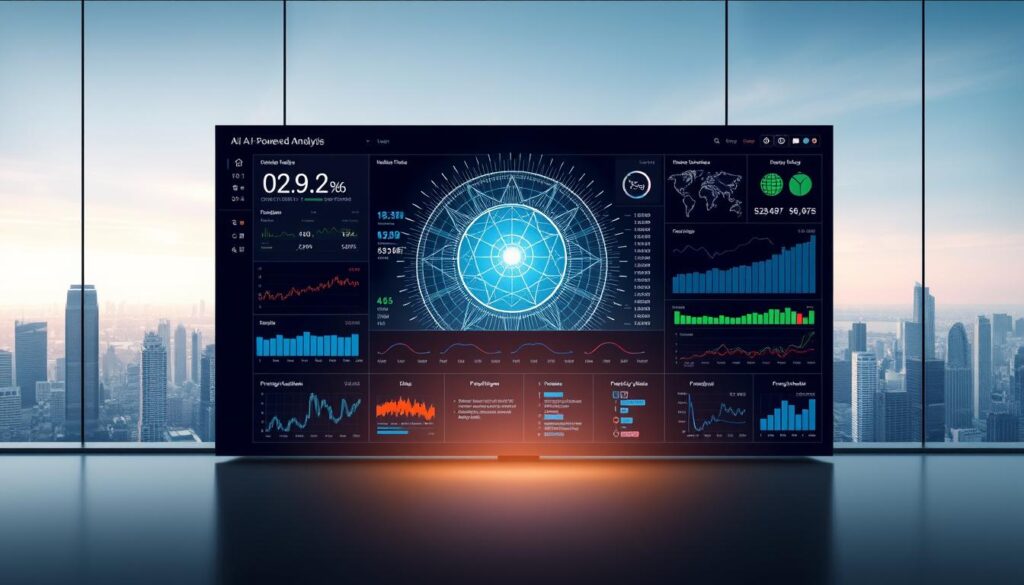 A holistic AI-powered stock analysis dashboard, set against a sleek, modern backdrop. In the foreground, a dynamic visualization displays real-time market data, stock trends, and predictive analytics, all rendered in a clean, minimalist style. The middle ground showcases advanced algorithmic models, their inner workings illuminated by a soft, diffused light. In the background, a city skyline with towering skyscrapers reflects the data-driven, forward-thinking ethos of the dashboard. The overall scene conveys a sense of technological sophistication, empowering investors to make informed, data-driven decisions.