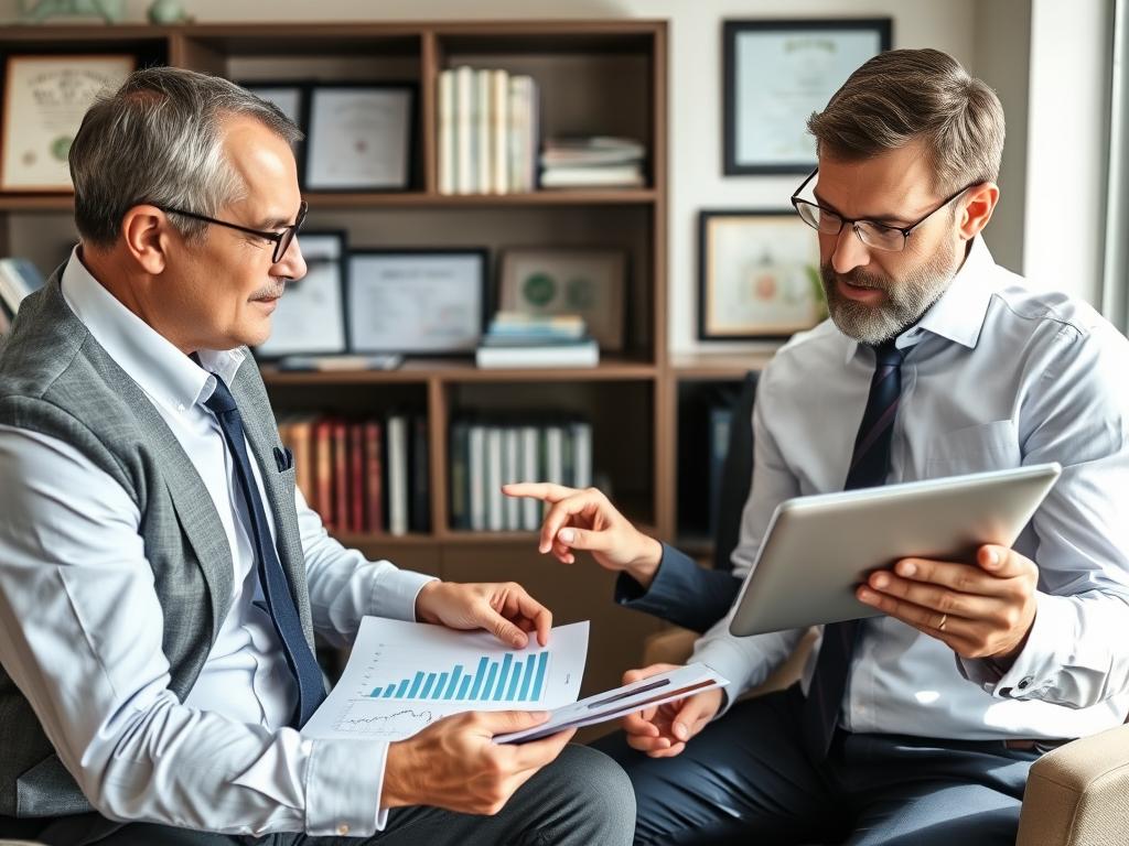 Financial advisor meeting with client to discuss stock trading process and precautions Financial advisor meeting with client to discuss stock trading process and precautions