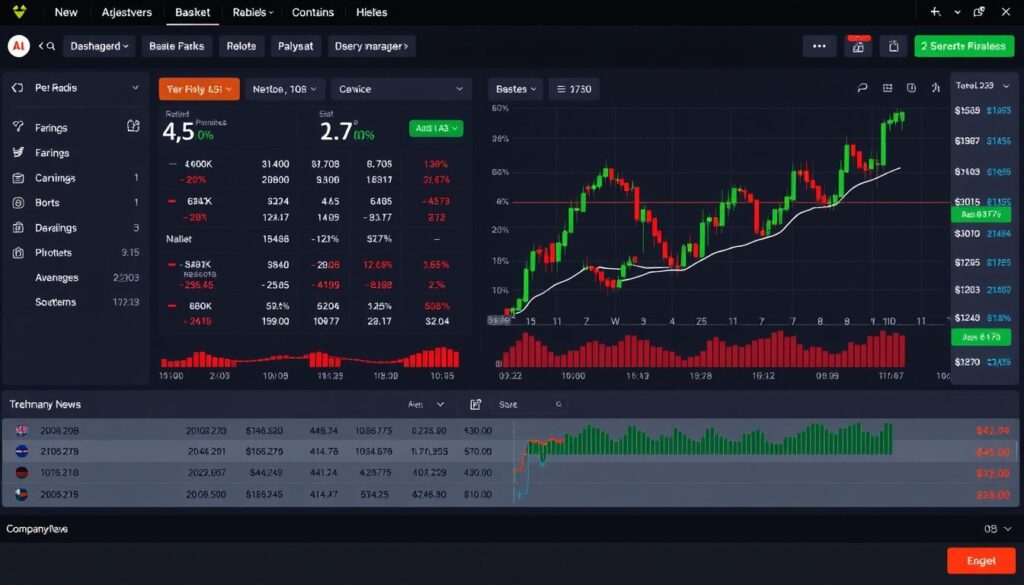 Stock market research dashboard showing fundamental and technical analysis for the stock trading process Stock market research dashboard showing fundamental and technical analysis for the stock trading process