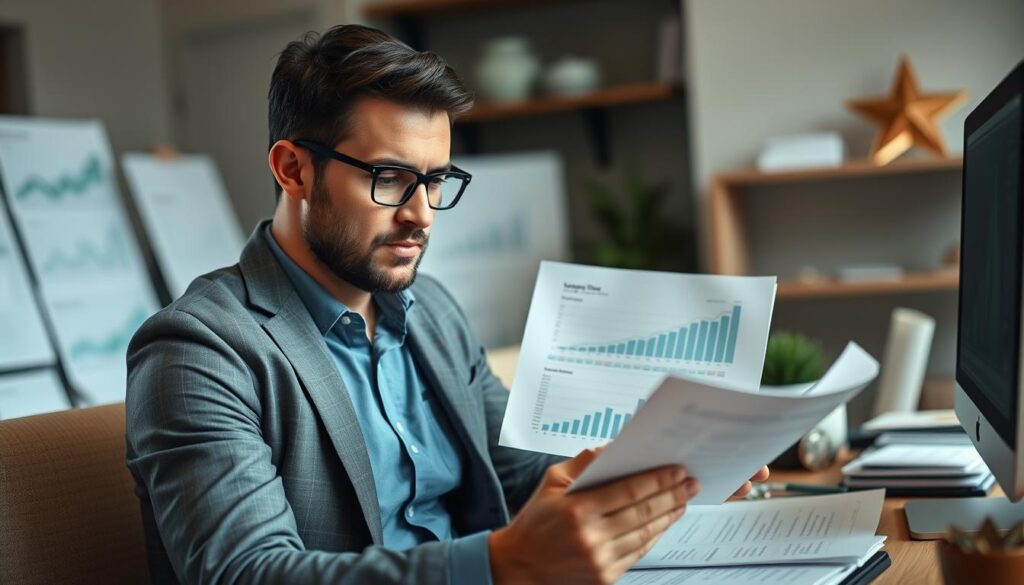 Successful investor reviewing portfolio with confidence and clarity Successful investor reviewing portfolio with confidence and clarity
