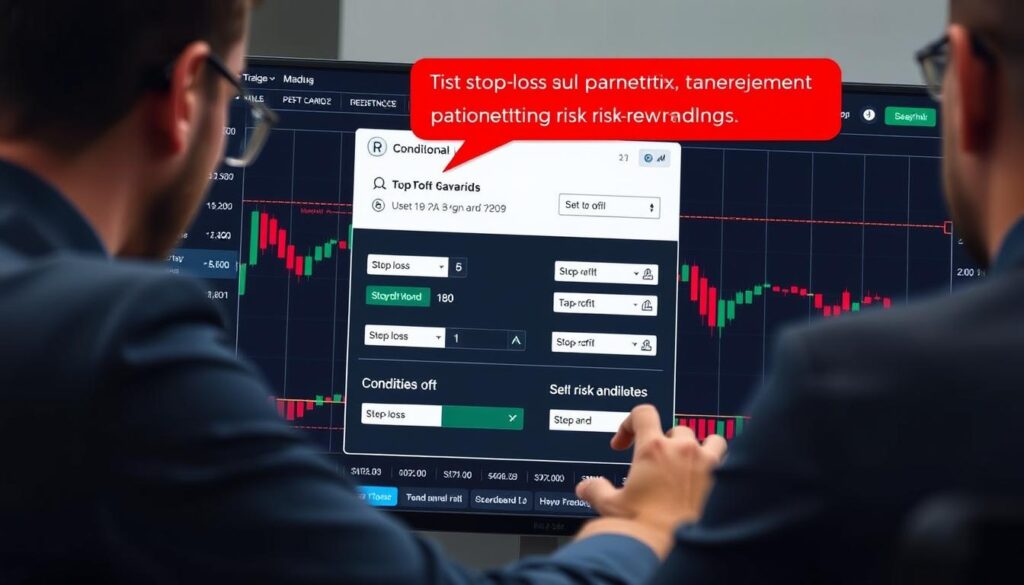 Trader setting stop-loss and take-profit levels after receiving a conditional alert Trader setting stop-loss and take-profit levels after receiving a conditional alert