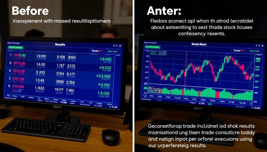 Before and after trading results showing improvement with stock alerts