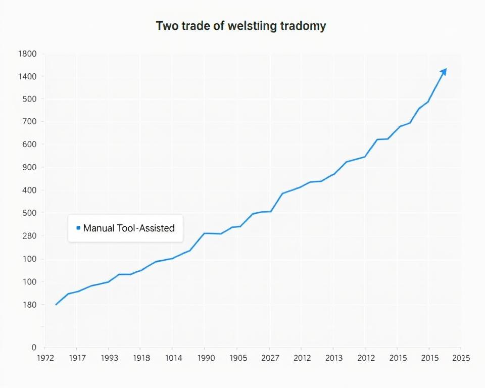Chart showing comparison between manual trading and predictive tool-assisted trading results