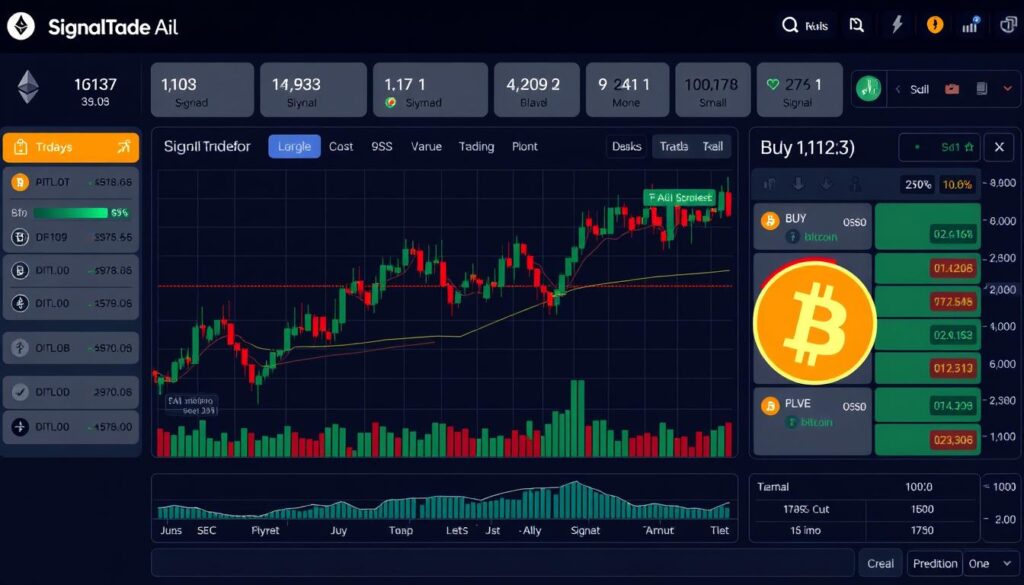 SignalTrader AI 仪表板显示加密货币交易的技术预测分析