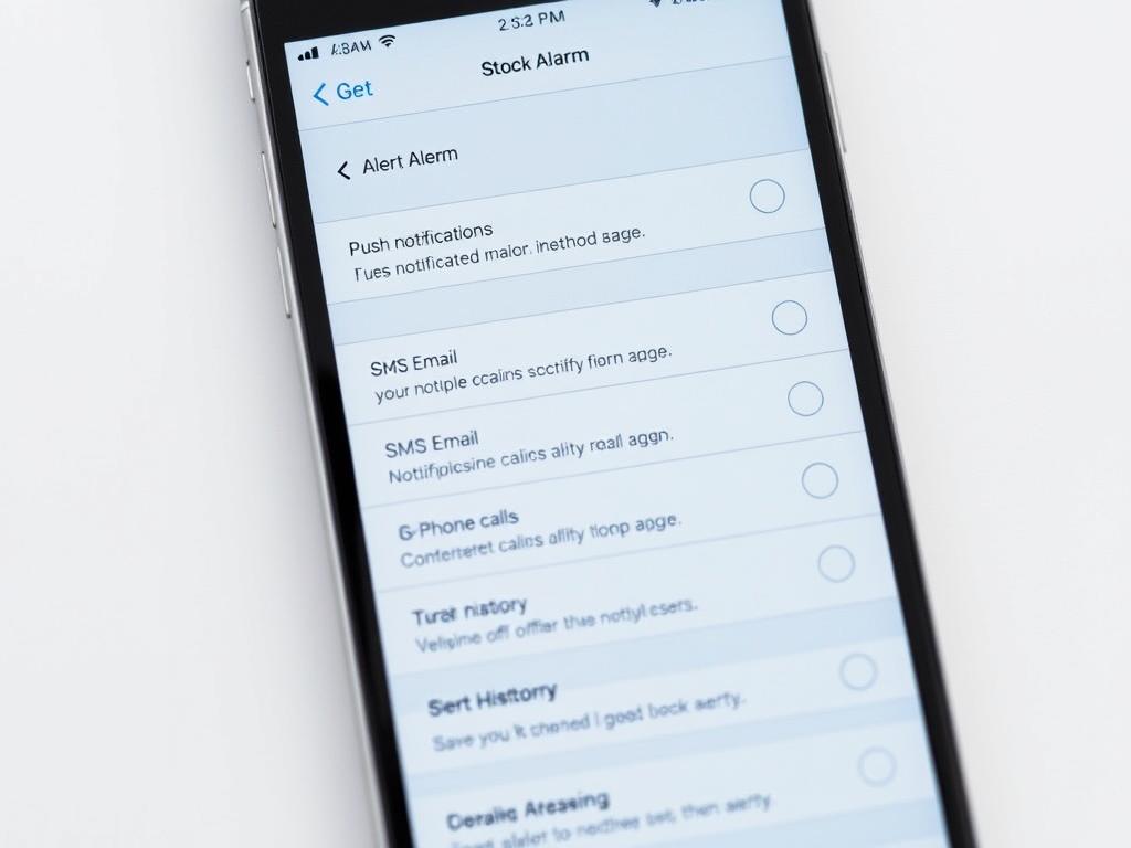 Stock Alarm app showing multiple alert delivery methods