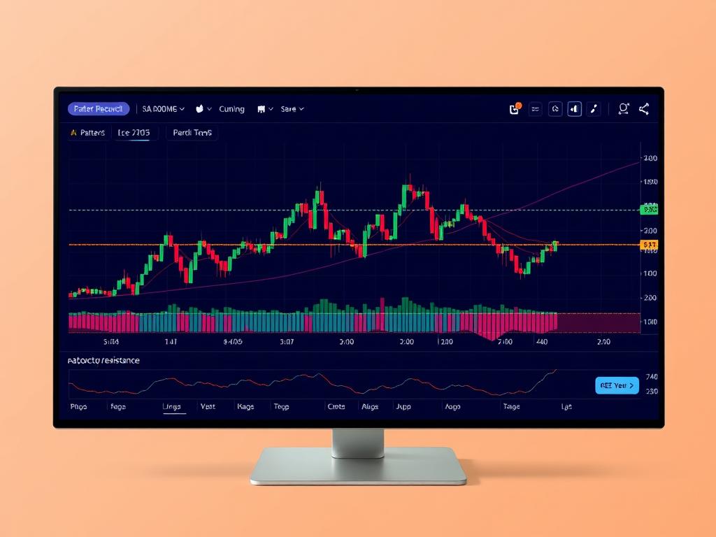 技术预测分析工具界面在加密图表上显示人工智能模式识别