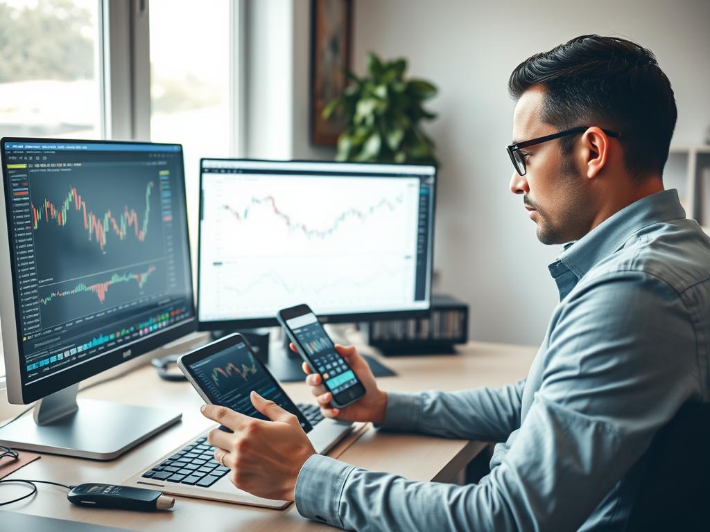 Trader using predictive tools on multiple devices